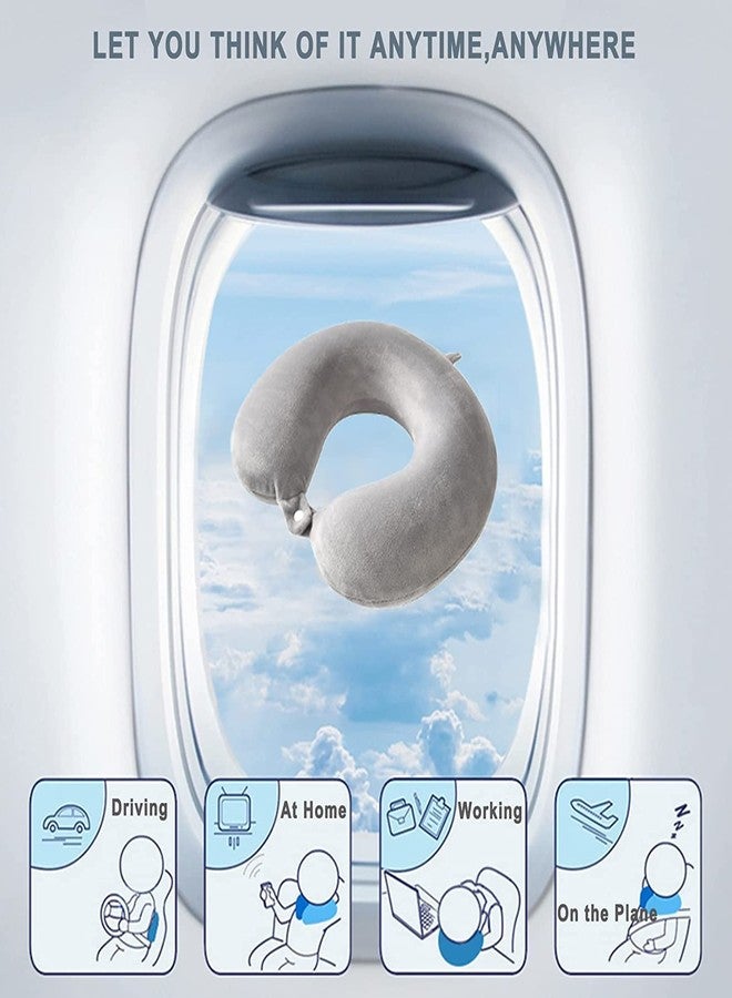Petslover وسادة رقبة للسفر حول العالم، ملحقات أساسية للسفر بالطائرة، غطاء مريح قابل للغسل، وسادة دعم الرقبة للطائرة لتخفيف آلام الرقبة أثناء النوم، لون رمادي (رمادي) - Image 3